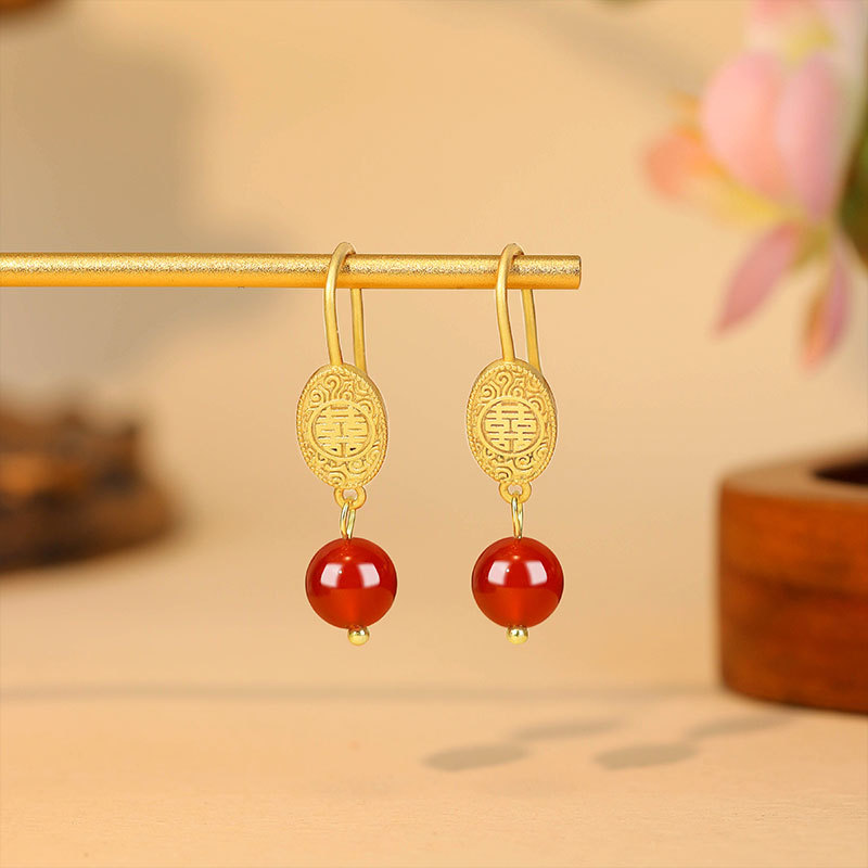 Earrings - Pendientes de cuentas de jade rojo