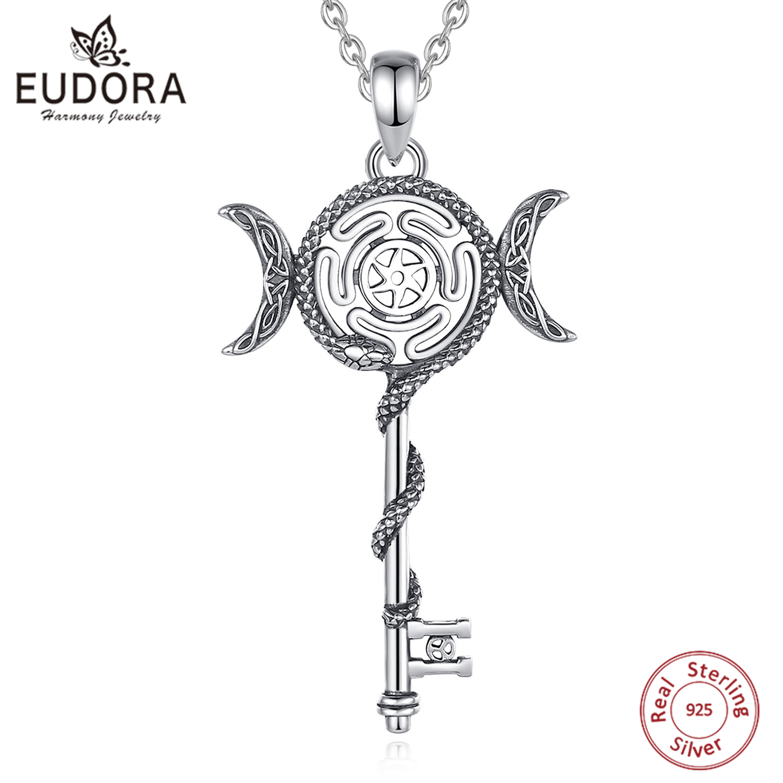 925 Sterling Silver Chain Necklace Men - Eudora-collar de diosa Triple Luna Hecate
