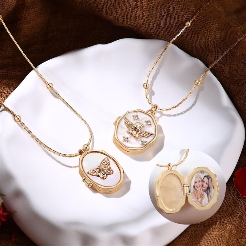 Heart Locket Necklace Photo - Collar con Medallón de Ángel Personalizado