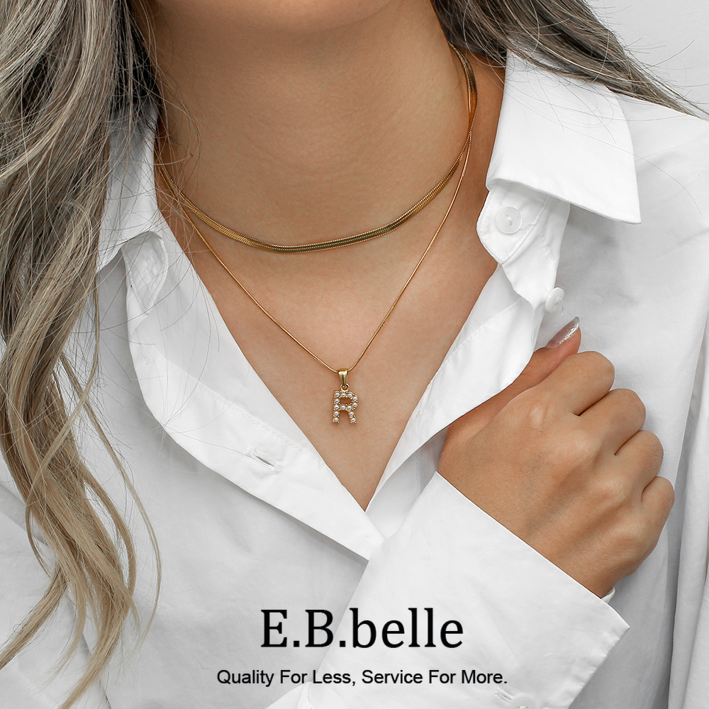 Initial Letter Necklace 18K Gold - E.B.belle-collar de acero inoxidable chapado en
