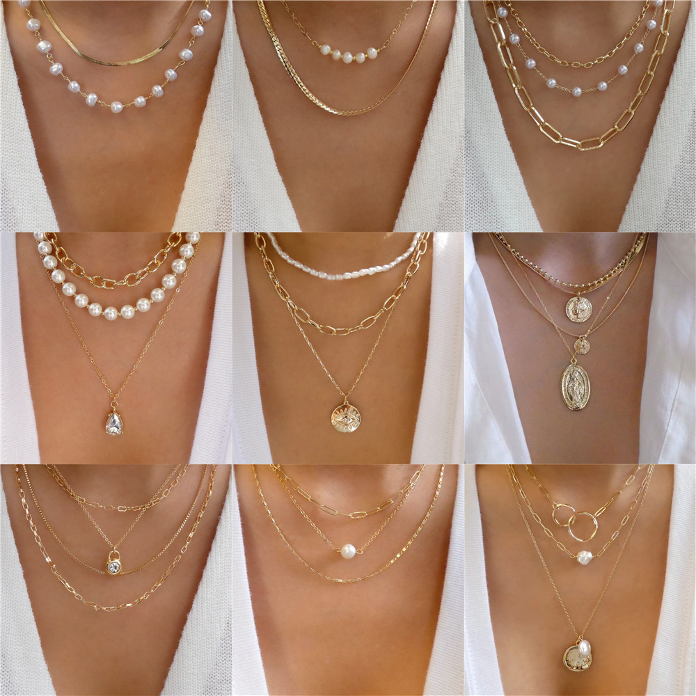 Collar multicapa de cristal co - Pearl Choker Necklace Vintage reseña y precio