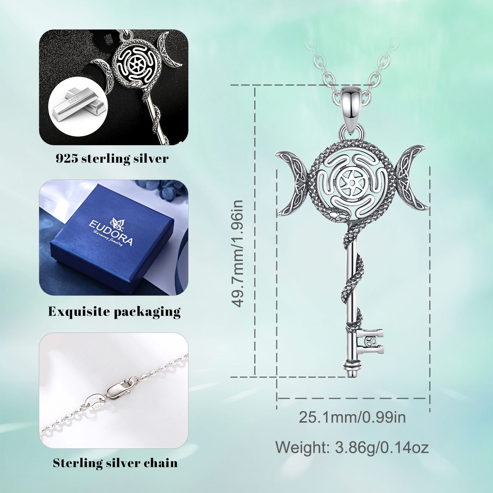 Eudora-collar de diosa Triple  - 925 Sterling Silver Chain Necklace Men reseña y precio